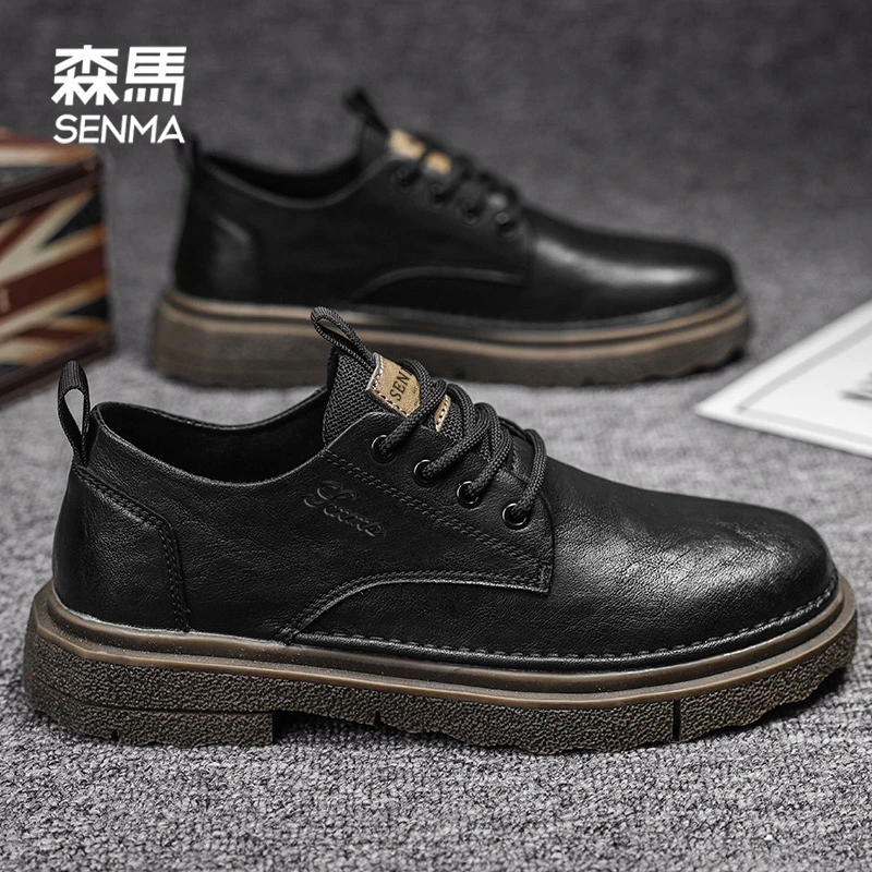森马男鞋2025新款英伦风黑色低帮马丁皮鞋男士开车专用高档休闲鞋