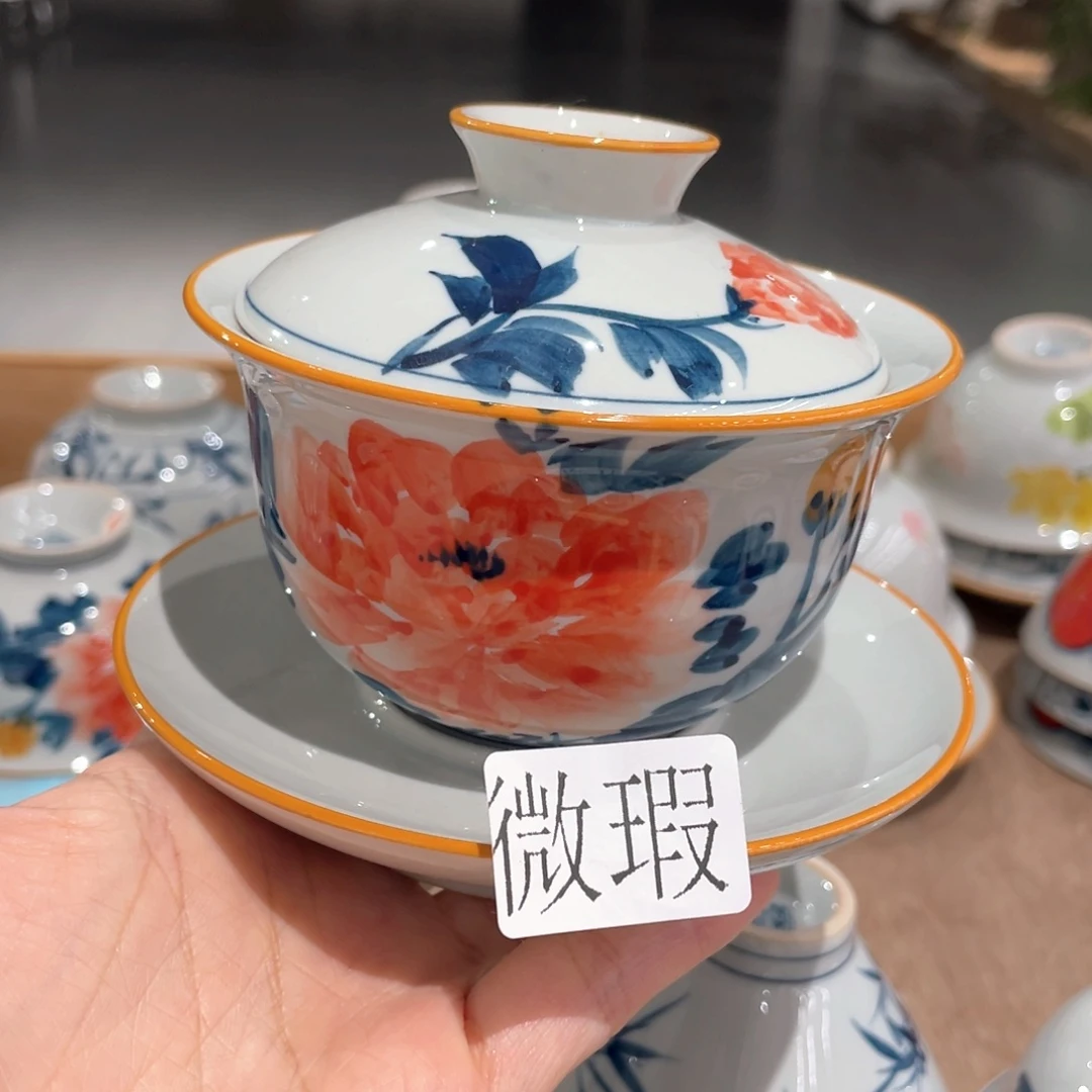 釉下手绘茶具微瑕