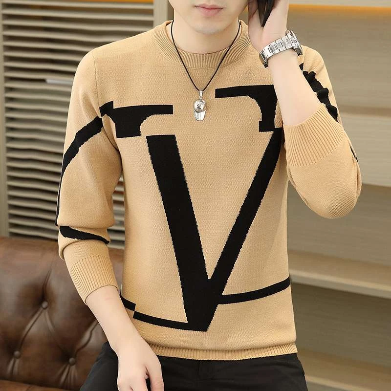 奥莱【品牌撤柜】欧货潮牌提花毛衣男士高端修身针织衫2025新款秋冬