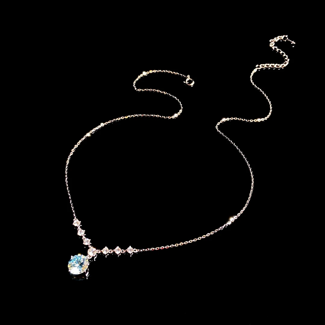 坠链均925银锆石 镀K金 海盐蓝大圆糖 精致项链X7434