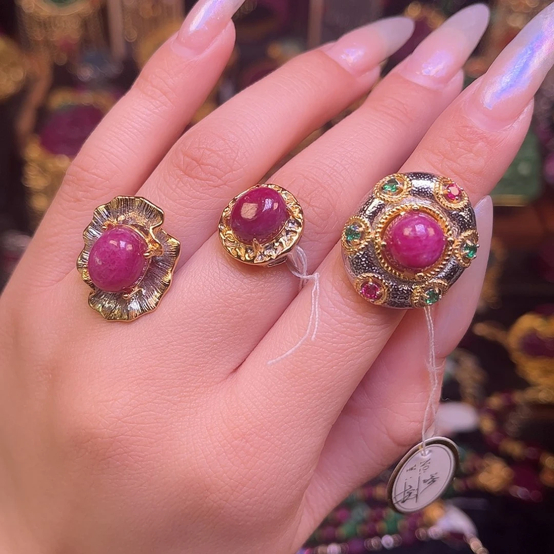 戒指红宝石银S925镶嵌任选一