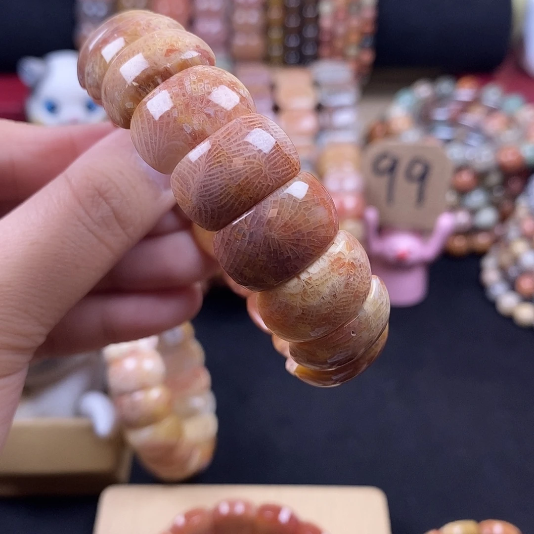 硅化珊瑚（珊瑚玉）未镶嵌手牌全满凤尾花 14