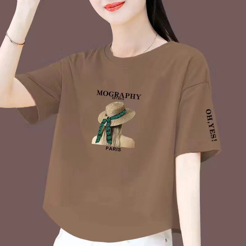 短袖T恤女夏季小个子百搭上衣洋气宽松大码显瘦中年人遮肉体恤衫