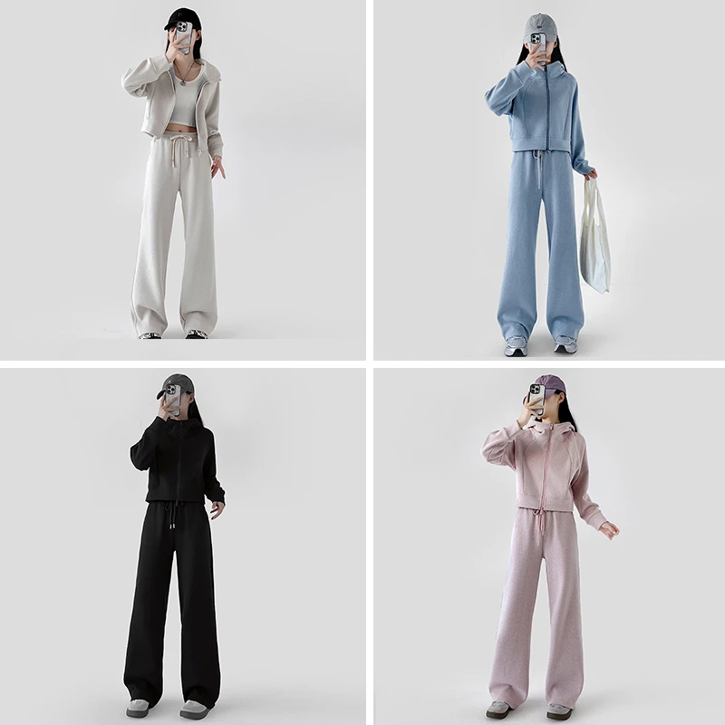 秋冬休闲运动套装极简风宽松减龄连帽开衫卫衣女加厚百搭长袖卫裤