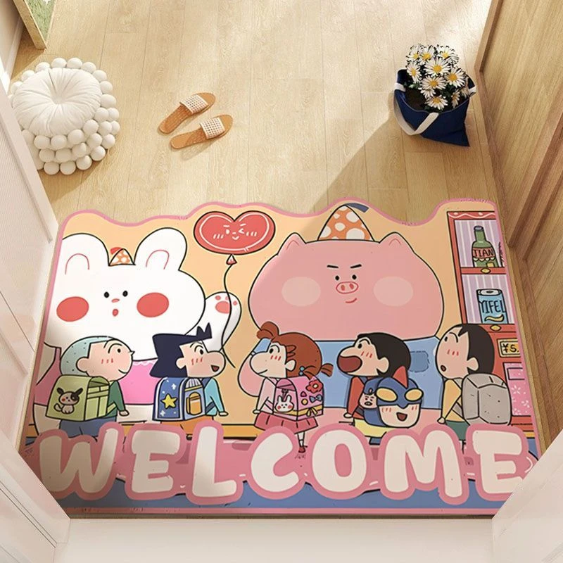 蜡笔小新地毯玄关地垫水晶绒卡通门口垫进门可裁剪入户门地垫新款