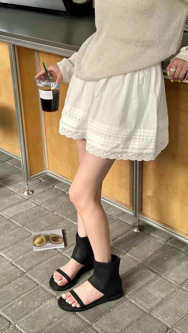 时尚真皮短靴夏新款韩版气质镂空细平底凉靴女后拉链时装靴