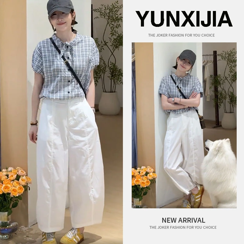 2025夏季新款韩系休闲减龄格子Polo领衬衫显瘦舒适阔腿裤两件套