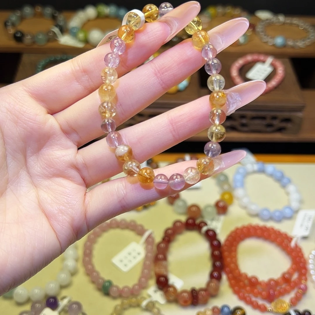 手串银S925镀金镶嵌水晶紫黄1490