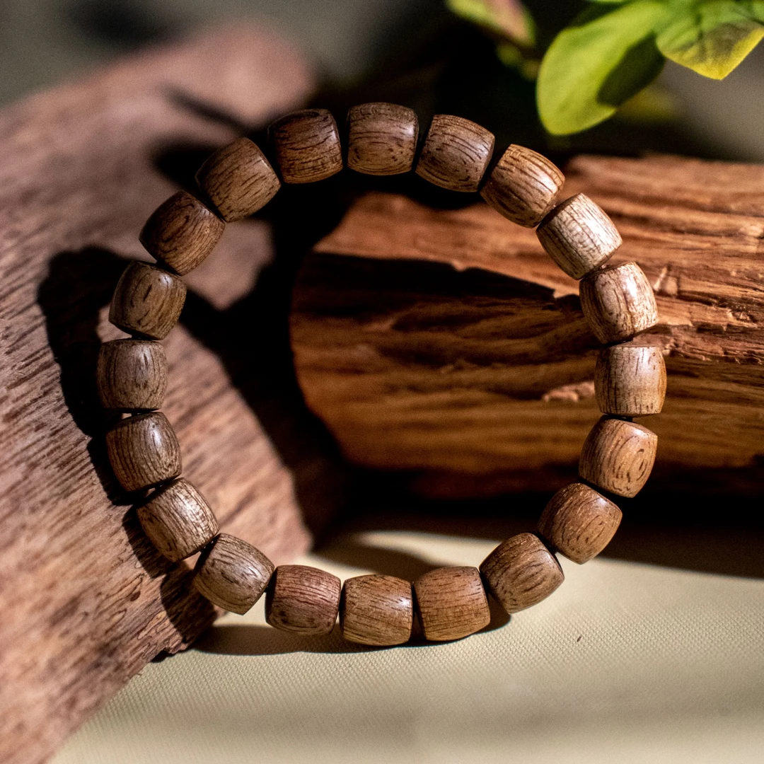 沉香【江苏工美专属】天然野文莱直切桶珠单圈沉香手串-292*0904