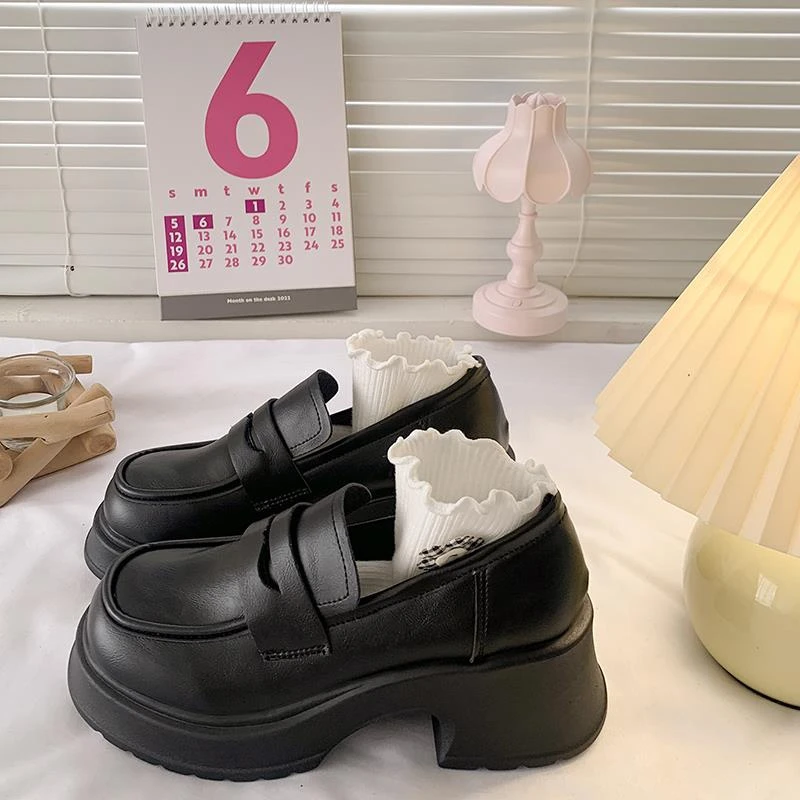 【FBZN官方正品】2025新款复古乐福鞋黑色单鞋女厚底百搭英伦风小