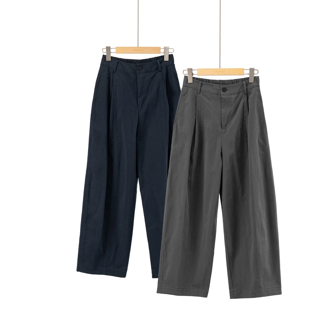 流转时空百搭半松紧舒适高腰直筒九分休闲裤