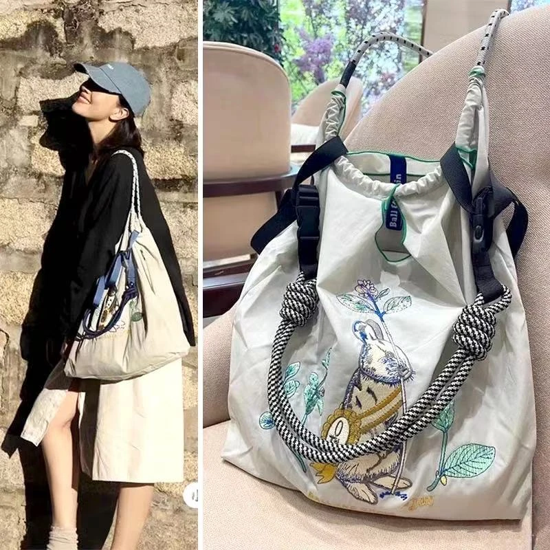高圆圆同款时尚休闲托特包托特单肩刺绣斜挎包简约小众斜跨百搭
