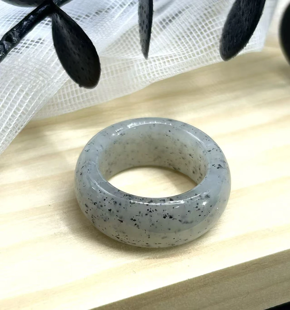 N0006和田玉宽轮胎青花戒指18.5圈号精美时尚