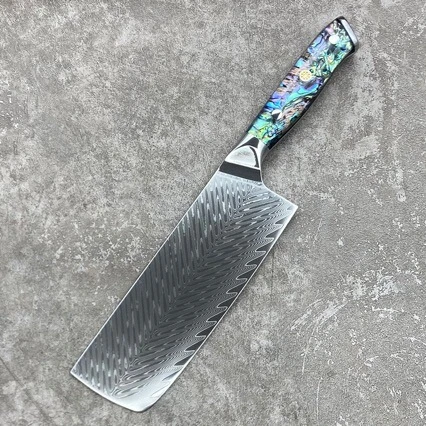 大马士革刀具厨师刀锋利小菜切家用切片刀切肉刀鲍贝壳手柄
