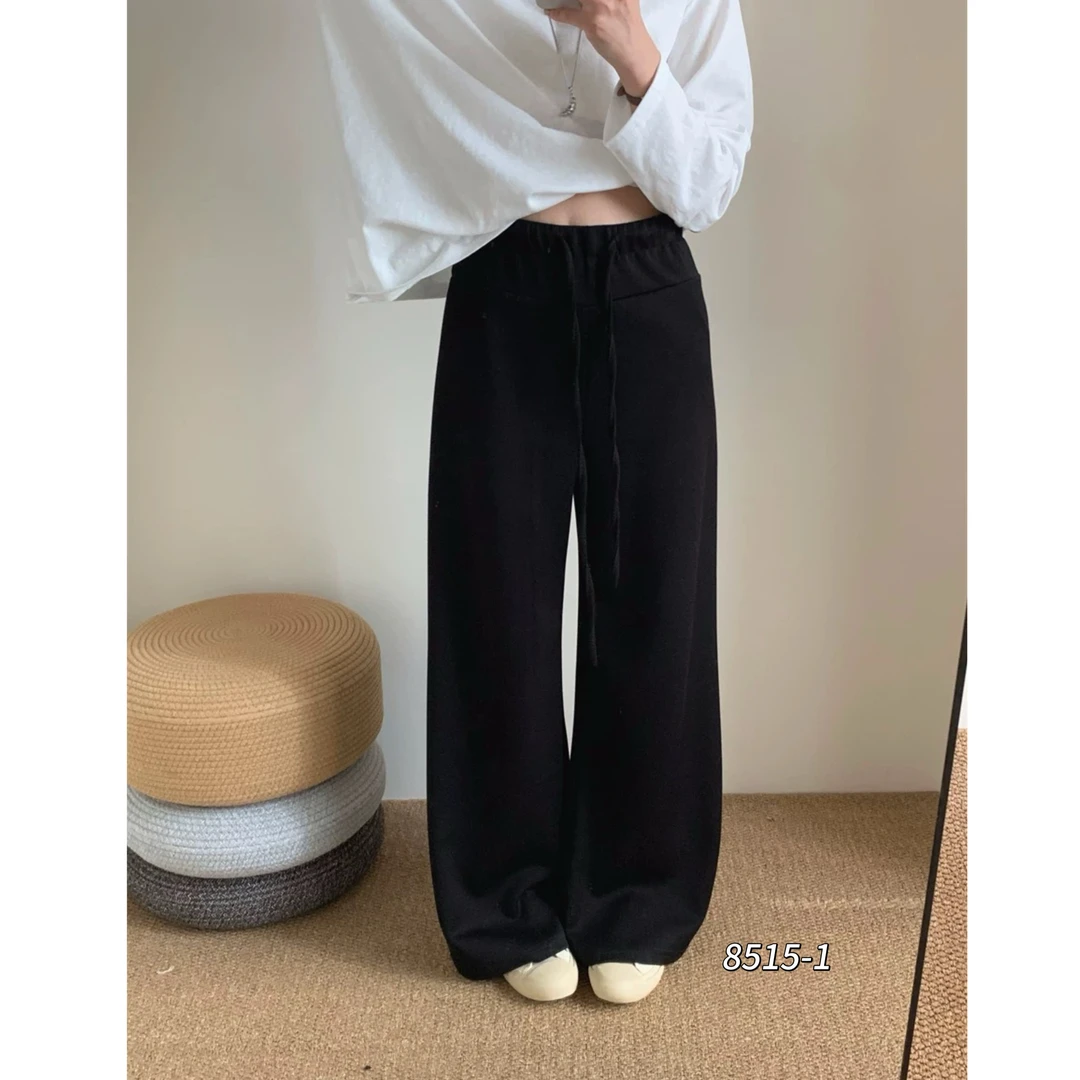 8515（复合）裤长98cm左右 SANFAN 新款韩版高腰抽绳直通长裤