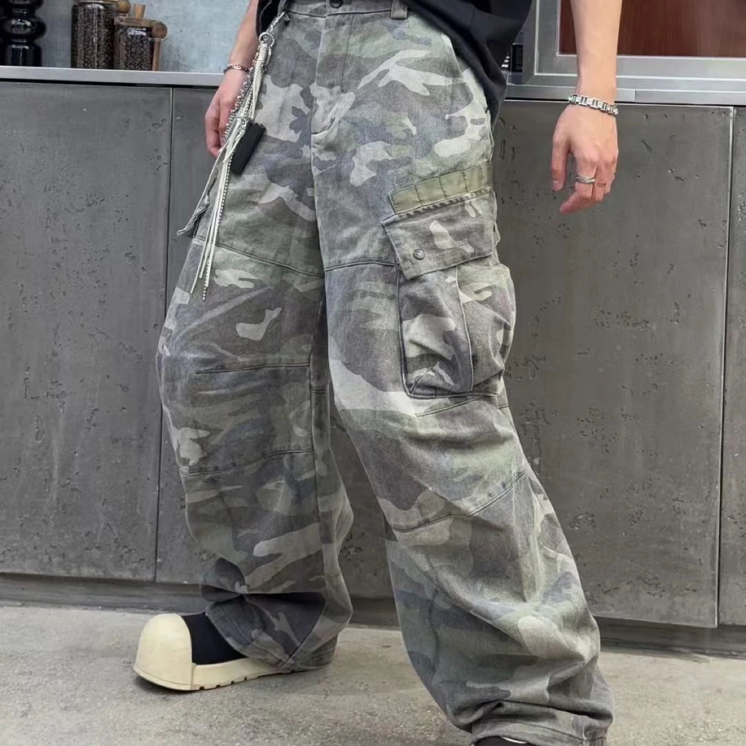 工装裤牛仔美式复古工装裤迷彩秋冬款复古