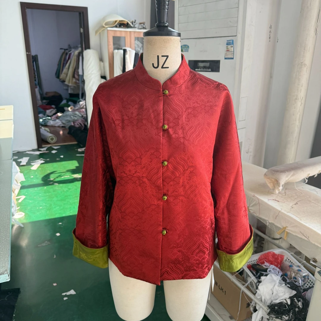 真丝提花桑波缎上衣女士休闲气质唐装女装双面WTQ67183815