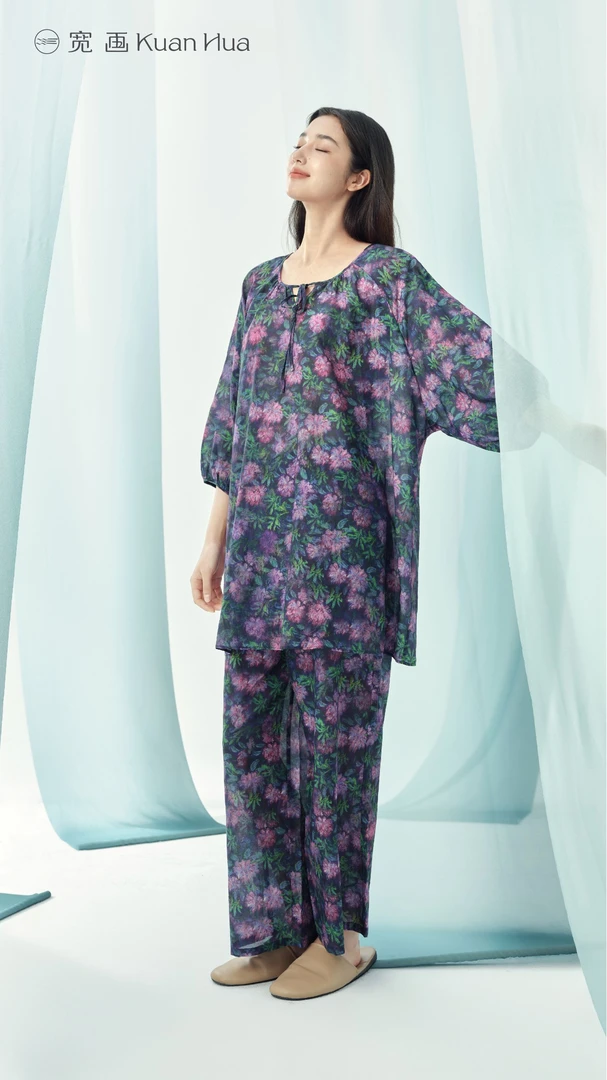 宽画25年新款轻薄舒适碎花休闲家居套装90232