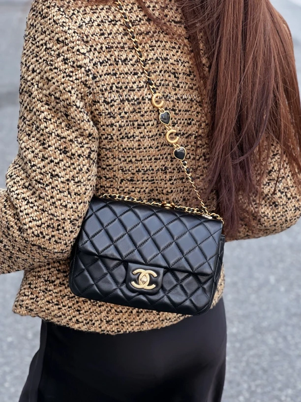 95新 Chanel/香奈儿 香奈儿黑金coco珐琅链条方胖子斜挎包 芯片款