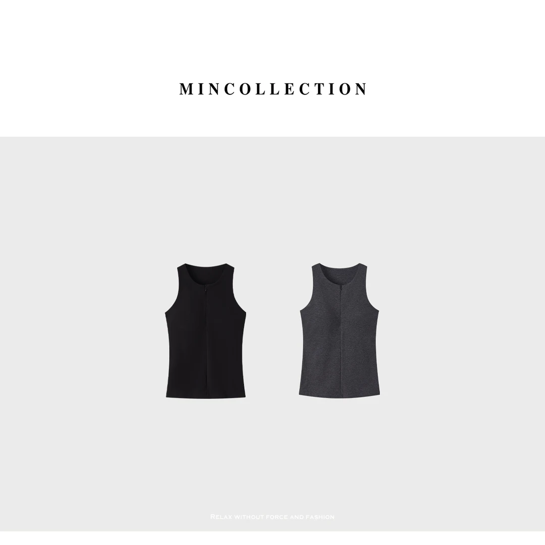 DE Mincollection拉链背心/弹力舒适半拉链胸垫修身运动背心55160