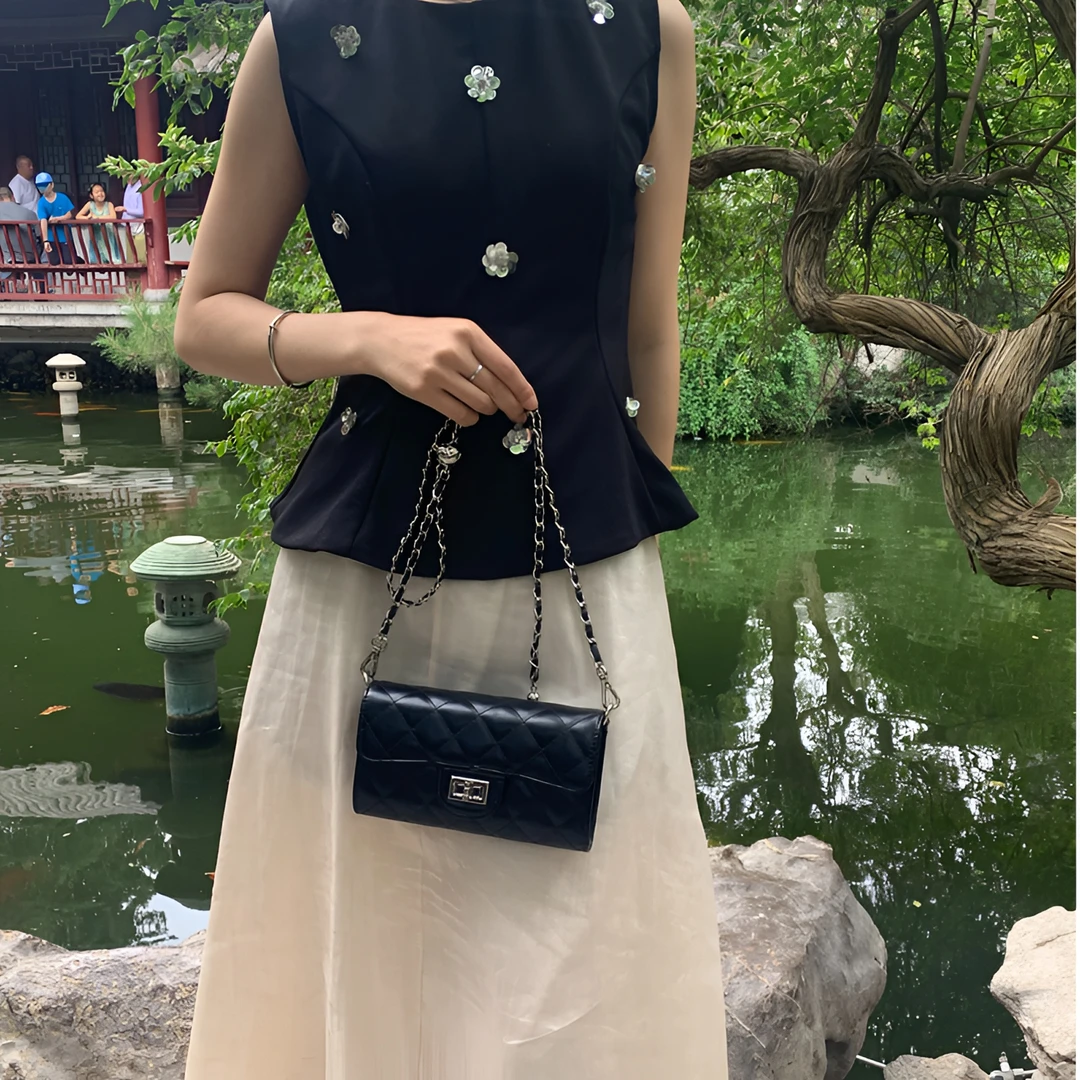 链条菱格包包2025新款高级感单肩斜挎包时尚小香风气质百搭小方包