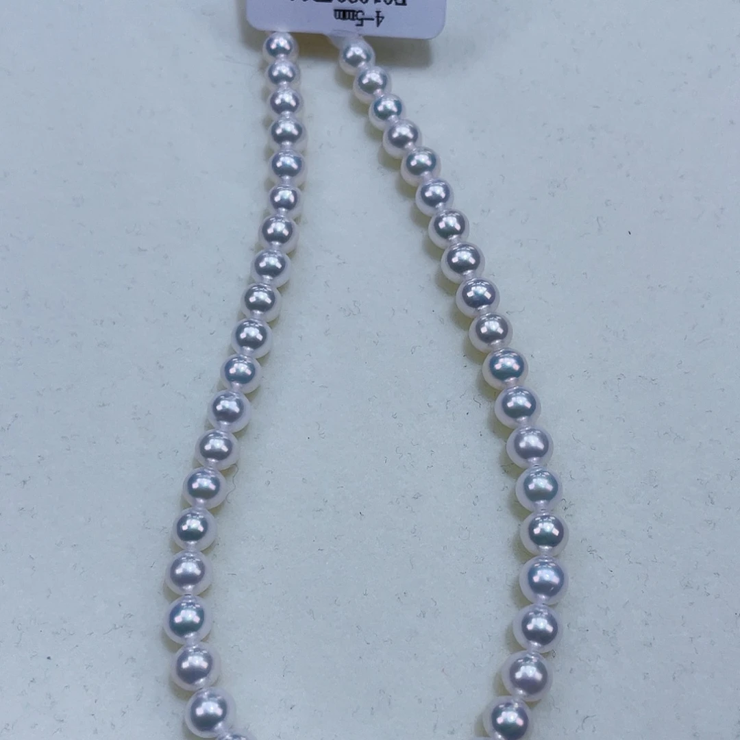 淡水珍珠颈饰银S925镶嵌4-5m冷青光爆亮新品