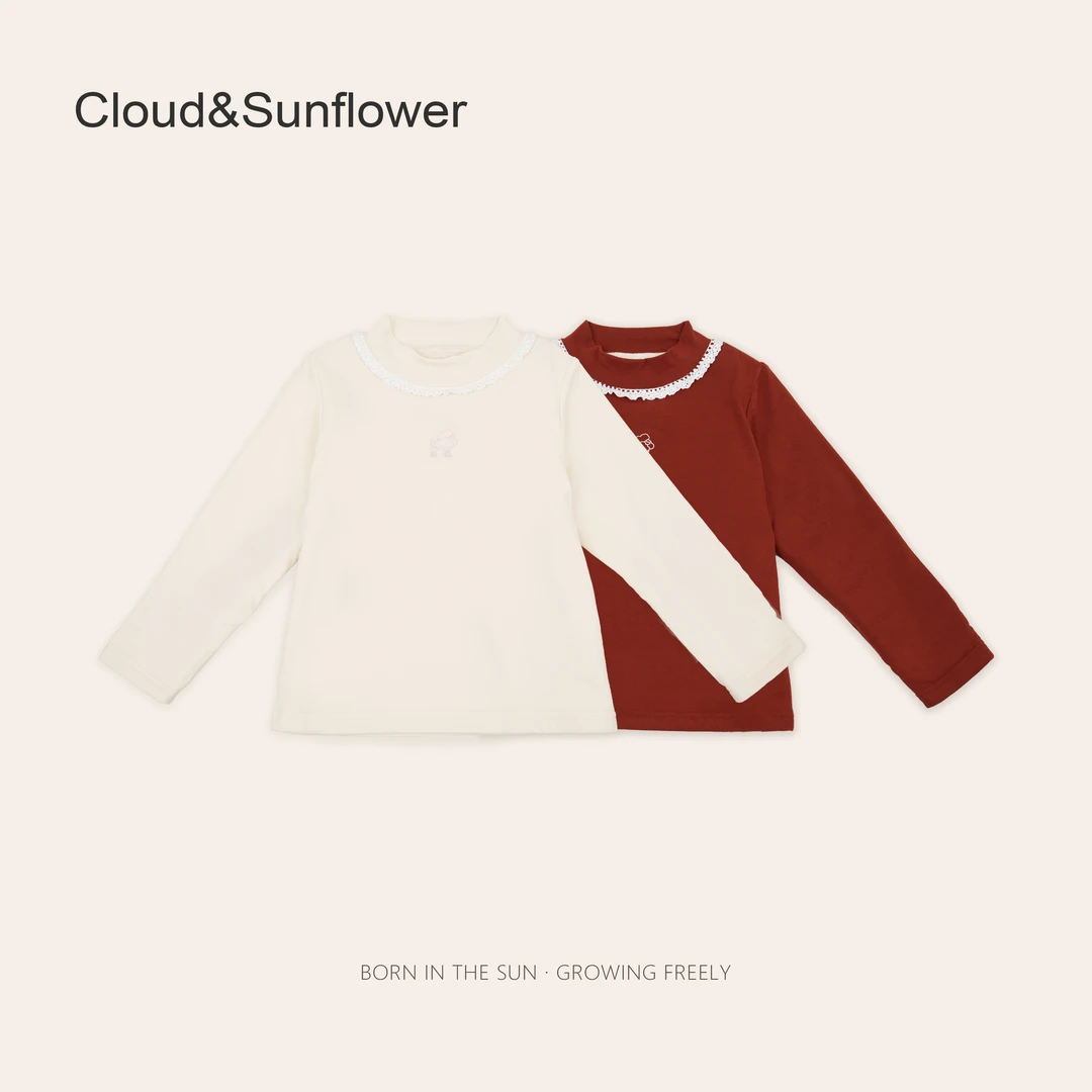 女童加厚圆领蕾丝花边小狗刺绣冬季百搭打底衫660551