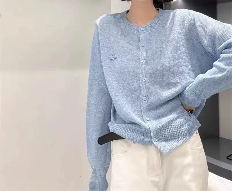 【进口和纸纱】春夏新款和纸纱开衫女小狗狗舒适宽松针织防晒衣