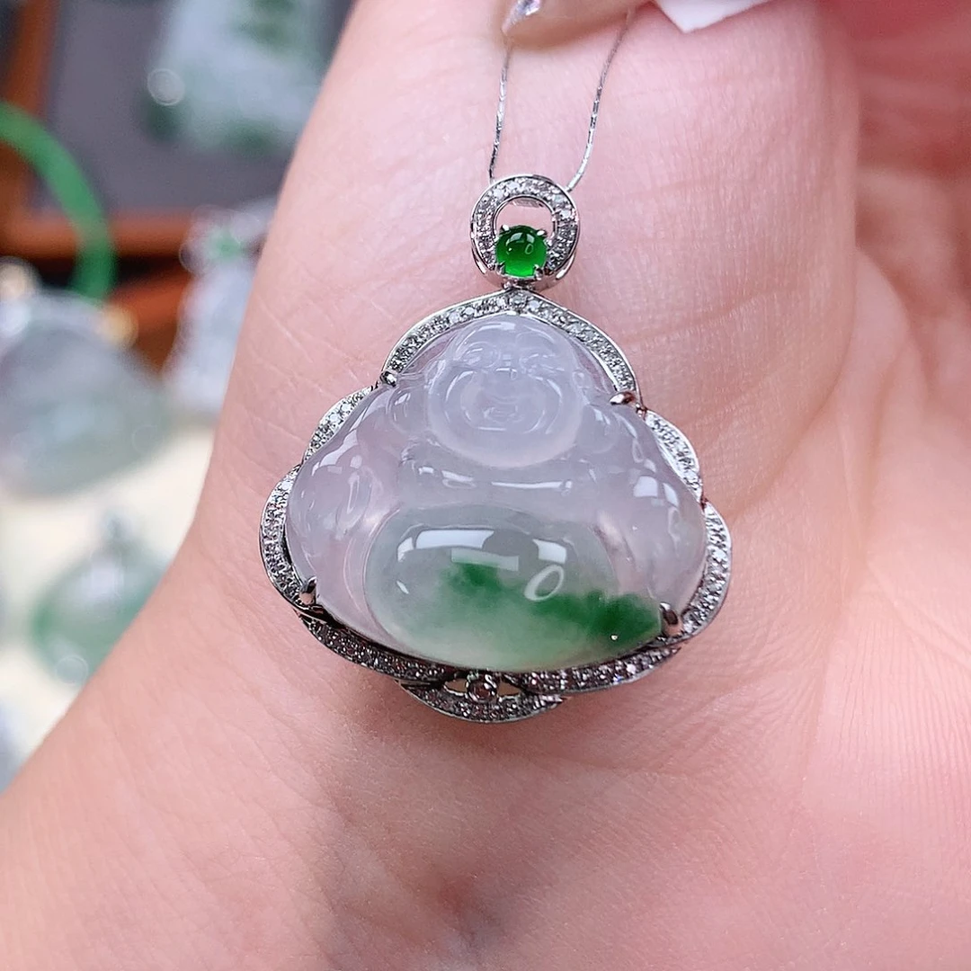 颈饰18K金镶嵌翡翠佛公