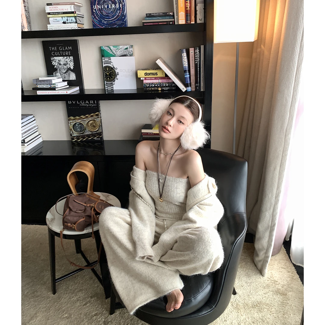 【芬兰午后】针织连帽卫衣+阔腿裤套装4557