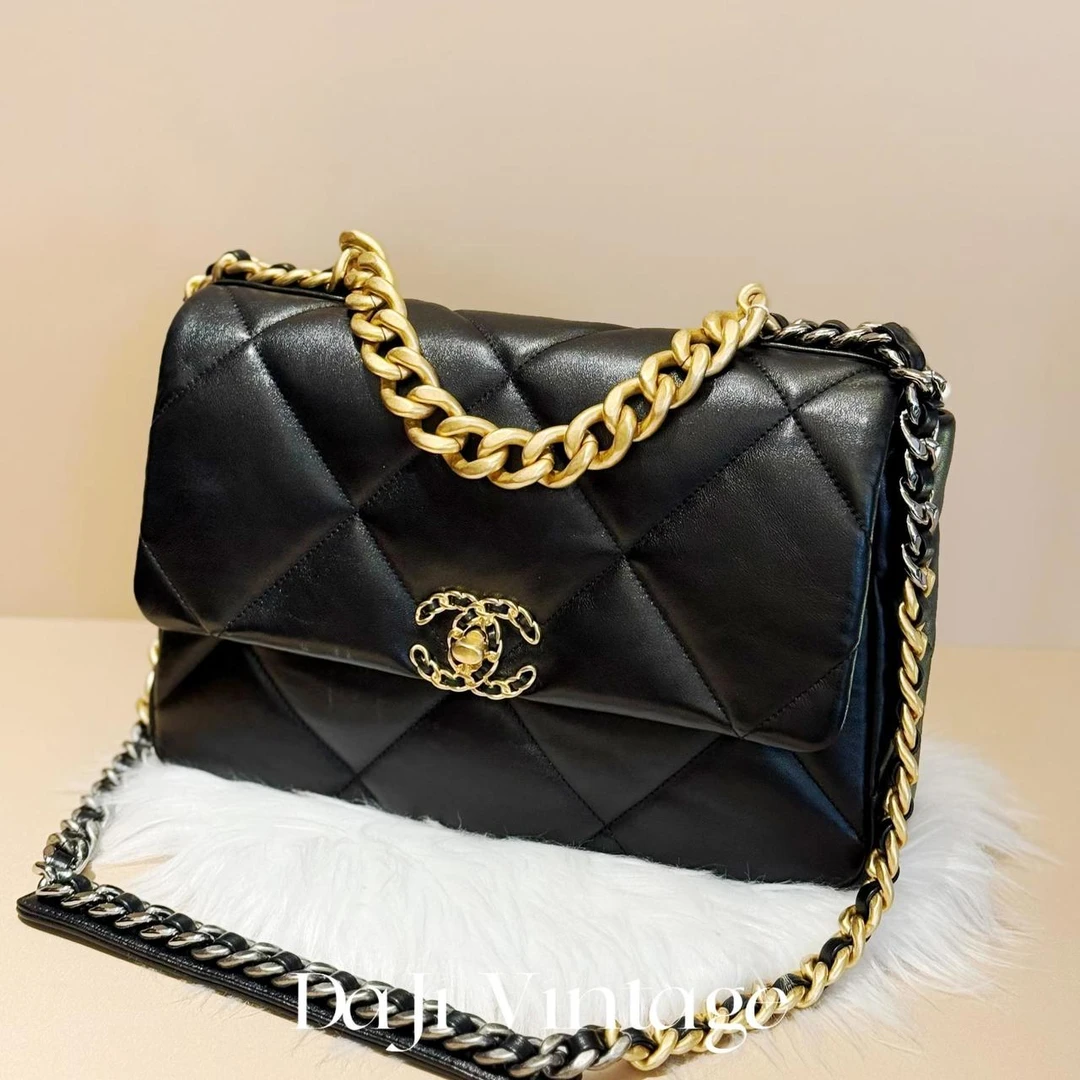 大吉中古/Chanel香奈儿黑金19bag中号斜挎包