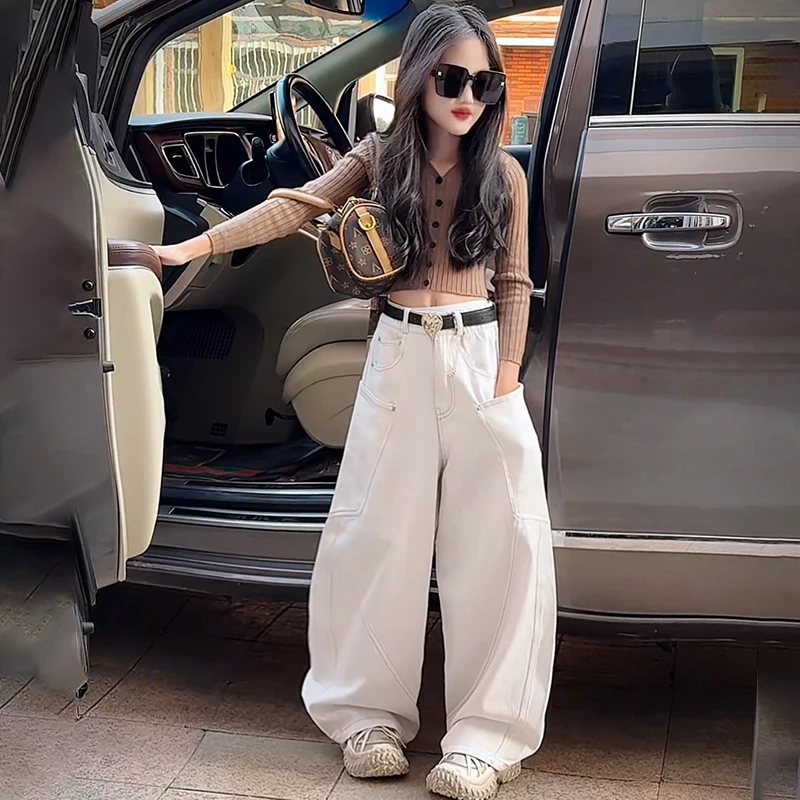 女童弯刀牛仔裤春秋新款2025中大童韩版宽松阔腿裤儿童装春季裤子