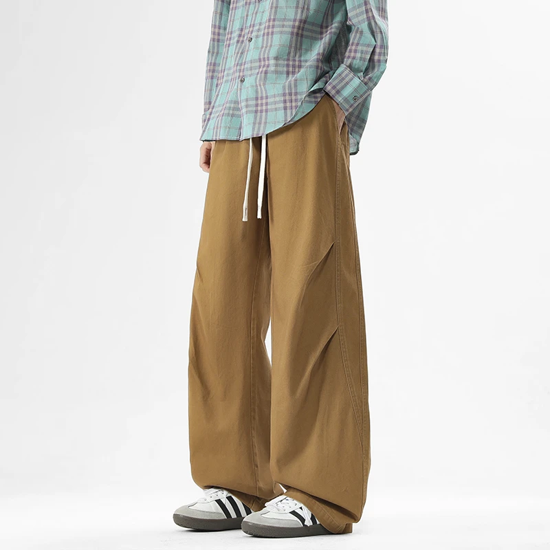 美式高街复古休闲裤男秋季潮牌宽松直筒裤男生百搭阔腿长裤子男款