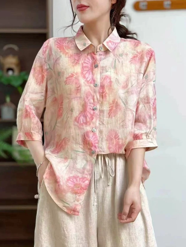 米莱家夏季苎麻刺绣时尚气质上衣（打皱介意勿拍）