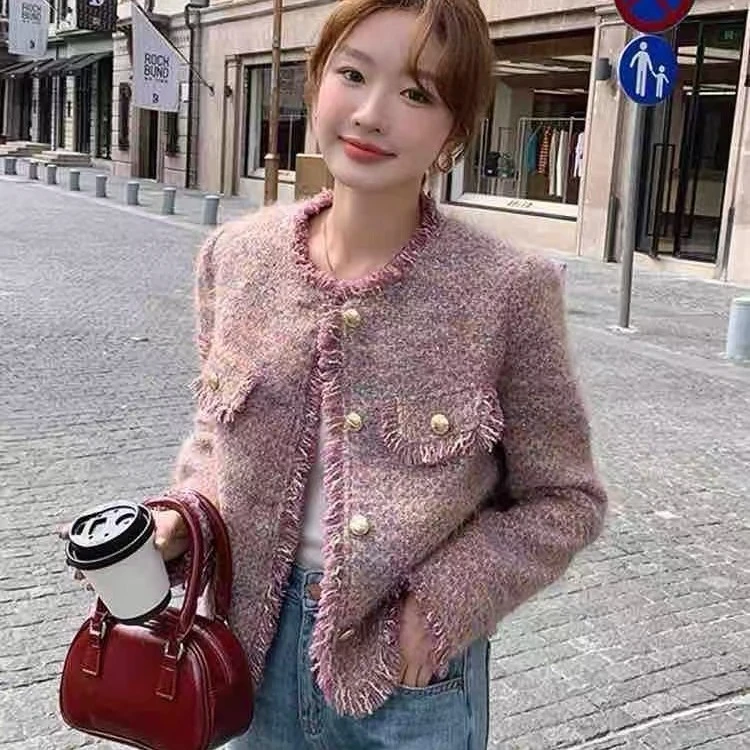 纯色纯欲风冬季粗花呢短外套短款气质女装57239
