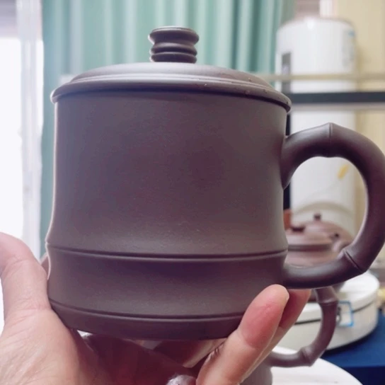 紫砂茶杯老紫泥竹节杯