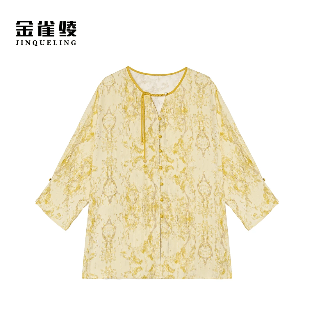 金雀绫【鎏金秘境】新中式设计师款褶皱工艺加宽加大小衫SZA1S264