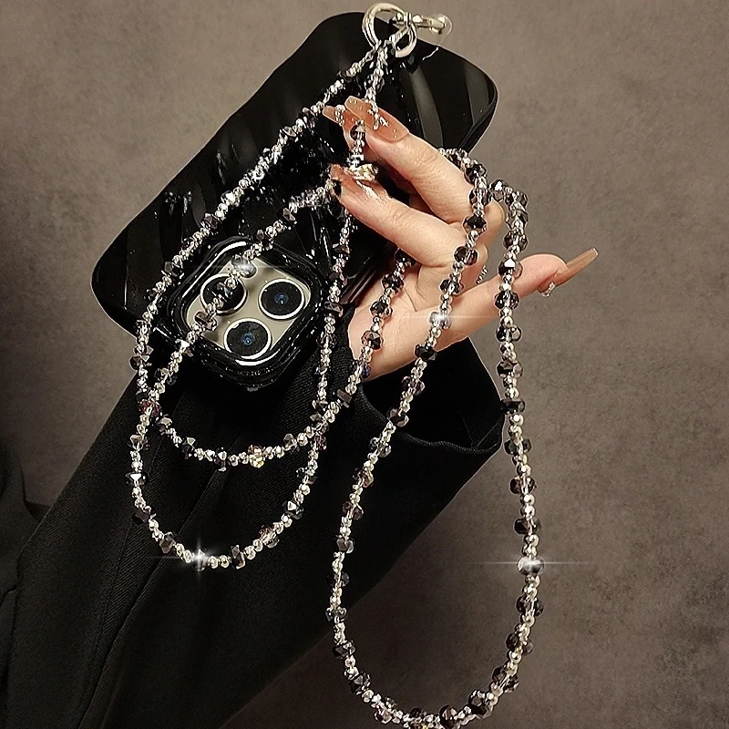 ins长款斜挎手机链挂件水晶串珠手机挂绳高级感百搭背带挂饰挂件