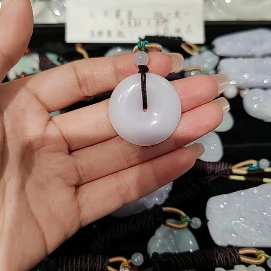 翡翠未镶嵌颈饰 天然缅甸翡翠A货紫罗兰平安扣吊坠