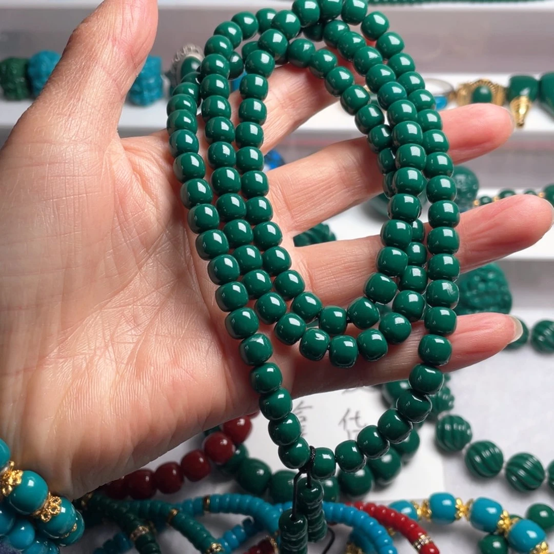 石材卡7老油绿老型108长串（微瑕）