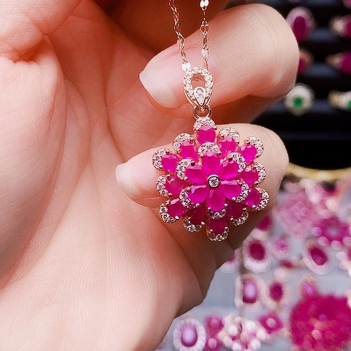 颈饰银S925镶嵌红宝石