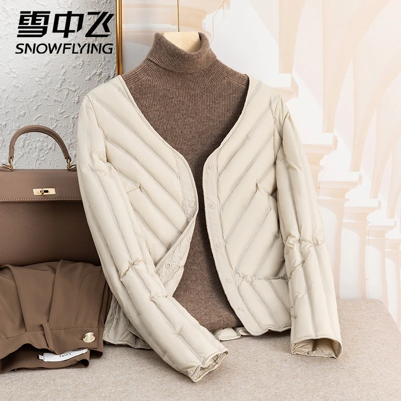 雪中飞轻薄羽绒内胆女2025新款轻便防寒羽绒服女V领羽绒马甲内胆