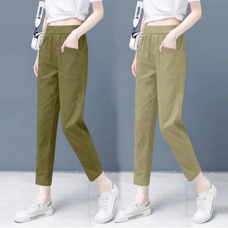 直筒简约纯色宽松女士显瘦哈伦裤九分裤高腰透气秋冬休闲小个子