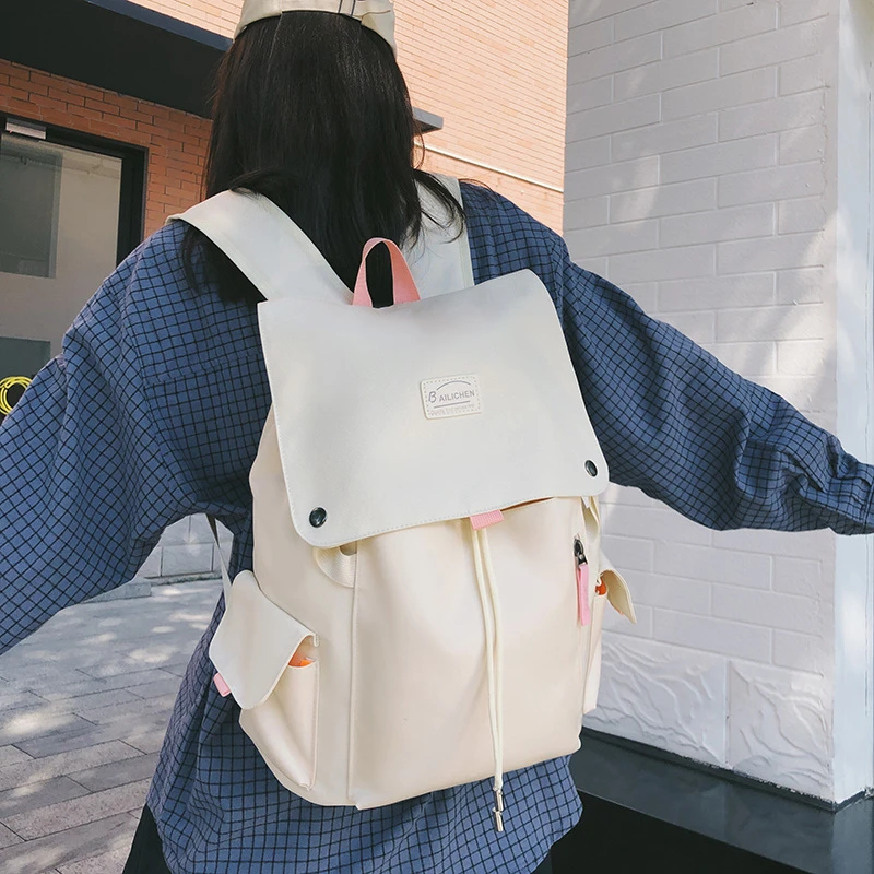 高级感百搭背包女大学生新款时尚休闲旅行包通勤抽绳束口电脑书包