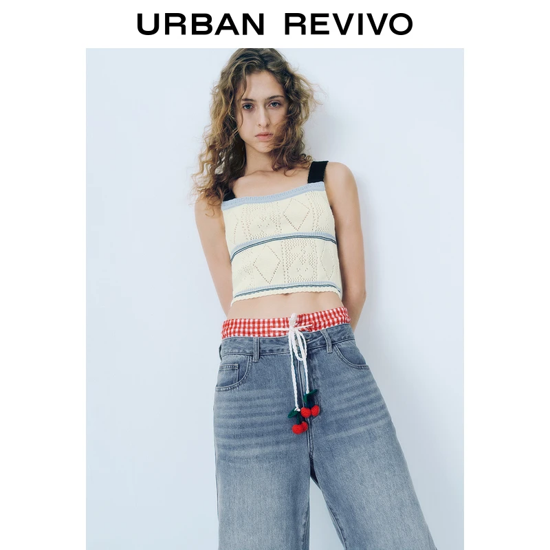 UR2025夏季新款女装几何图案镂空肌理吊带针织衫UYL950057