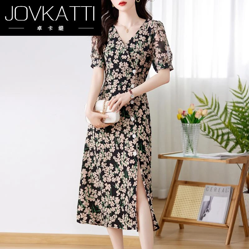 Jovkatti高级感碎花连衣裙女夏2025新款修身显瘦气质名媛洋气精致