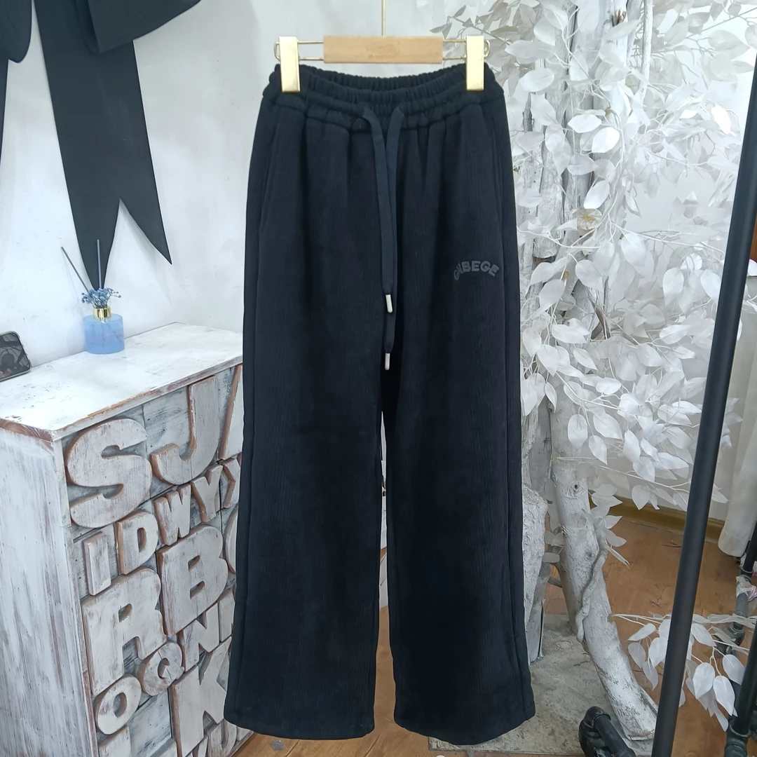 O566黑色加绒灯芯绒裤童装