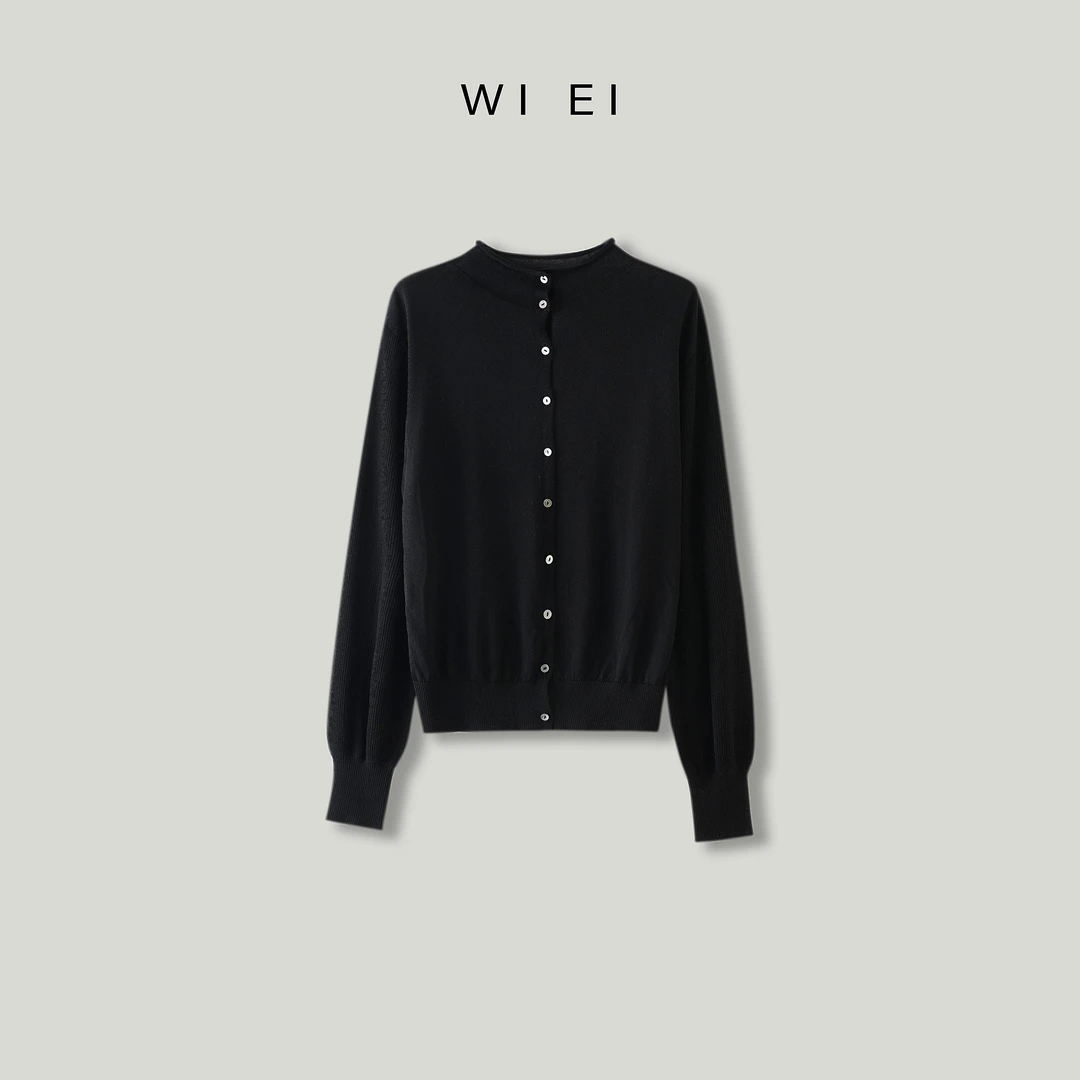 《WI EI》 篙定 三醋酸莱赛尔 卷边小立领 针织开衫 7A052