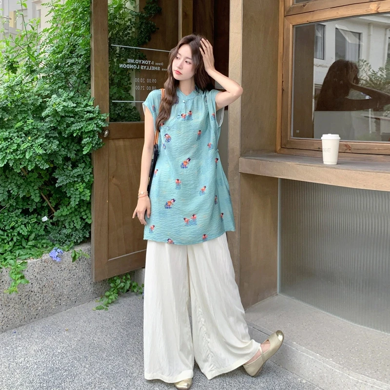 新中式国风小唐人套装裤2025女夏新款氛围感改良式旗袍裙裤两件套