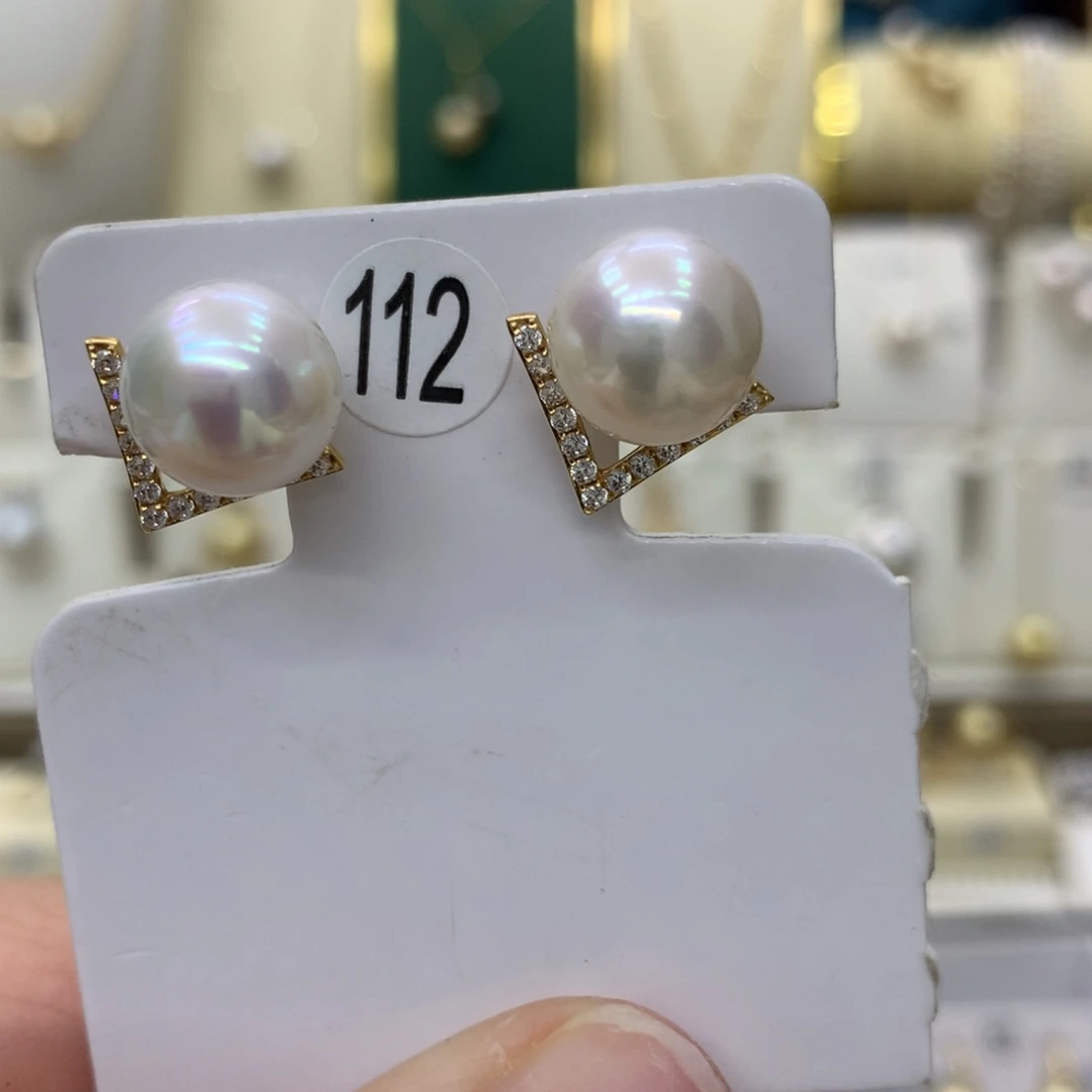 淡水珍珠耳饰18K金镶嵌10-11